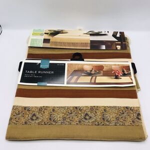 Table Runner Beige, Tan, Brown, Metallic Gold, Bronze Color Block 14" X 72" NEW